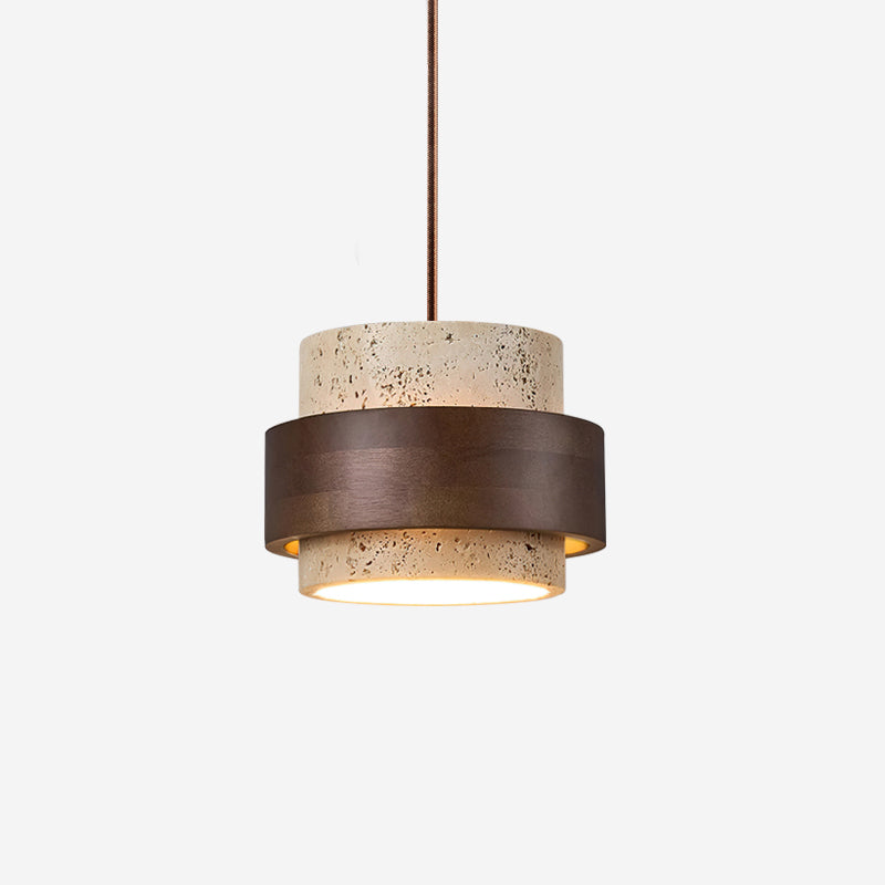 Arluna | Lampada a Sospensione in Travertino con Dettagli in Legno di Noce per Illuminazione Ambientale Moderna