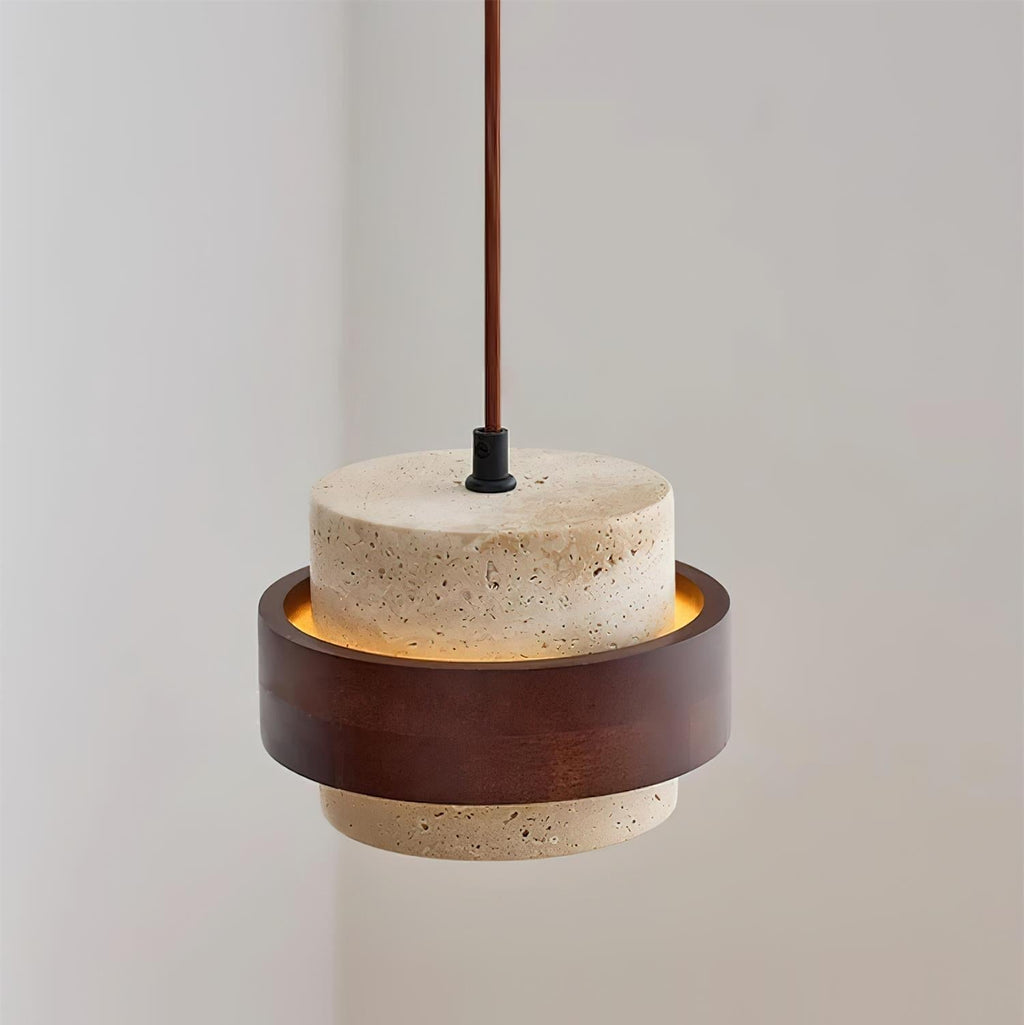 Arluna | Lampada a Sospensione in Travertino con Dettagli in Legno di Noce per Illuminazione Ambientale Moderna