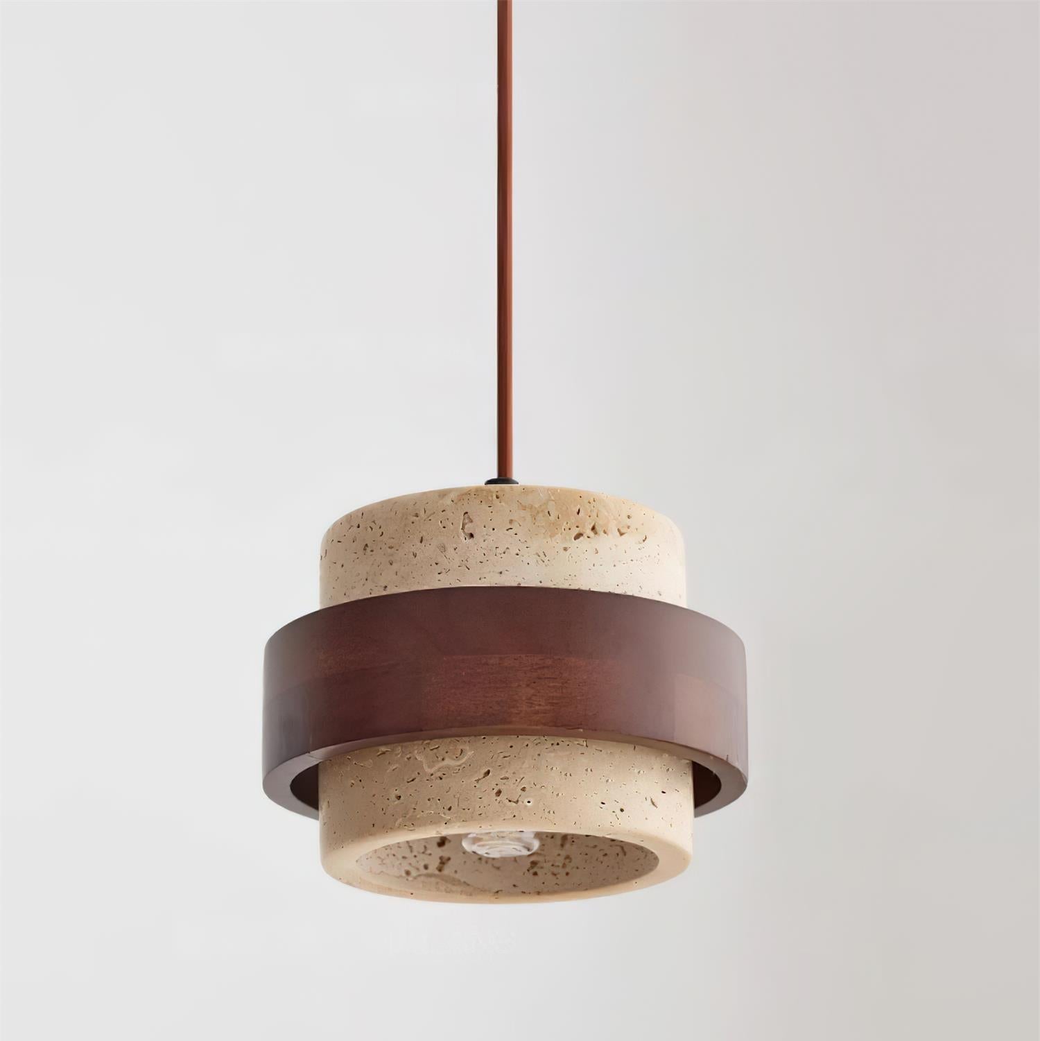 Arluna | Lampada a Sospensione in Travertino con Dettagli in Legno di Noce per Illuminazione Ambientale Moderna