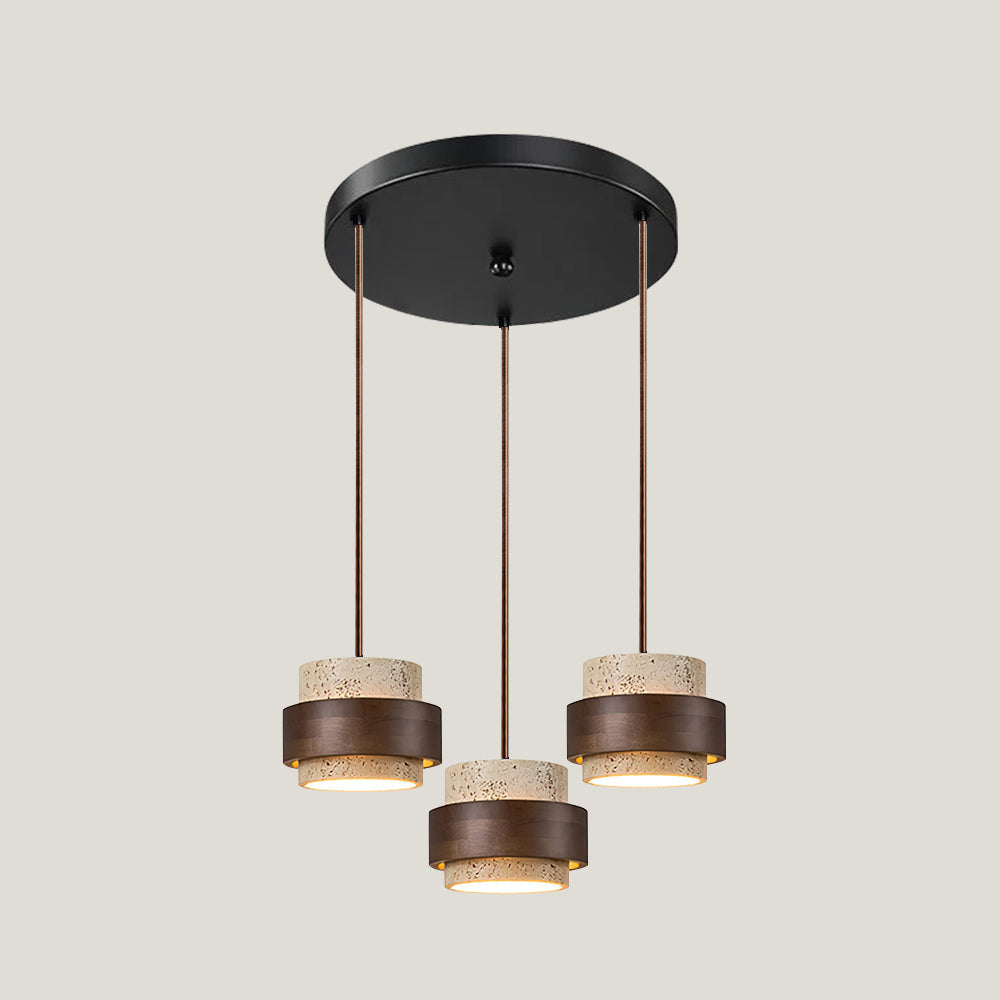 Arluna | Lampada a Sospensione in Travertino con Dettagli in Legno di Noce per Illuminazione Ambientale Moderna