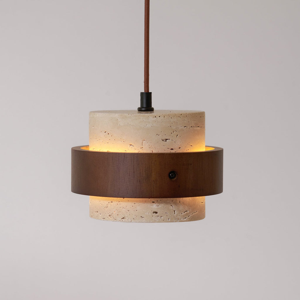 Arluna | Lampada a Sospensione in Travertino con Dettagli in Legno di Noce per Illuminazione Ambientale Moderna