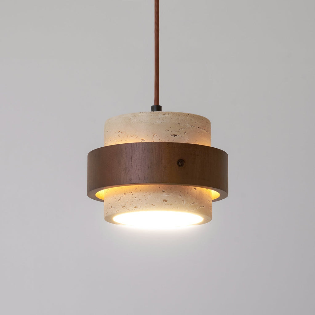 Arluna | Lampada a Sospensione in Travertino con Dettagli in Legno di Noce per Illuminazione Ambientale Moderna