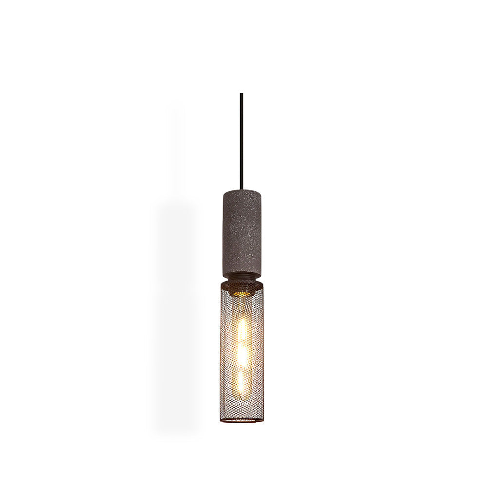 Virexo | Lampada a sospensione in cemento industriale con paralume cilindrico per interni moderni