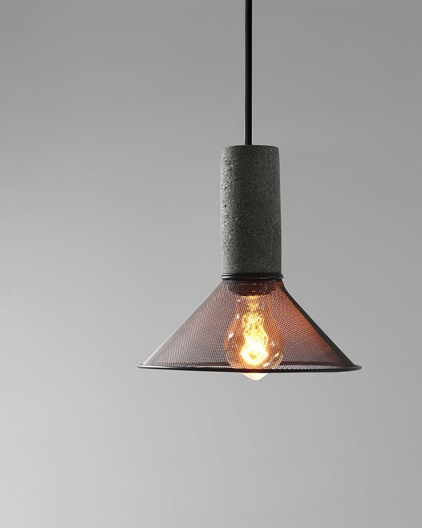 Virexo | Lampada a sospensione in cemento industriale con paralume cilindrico per interni moderni