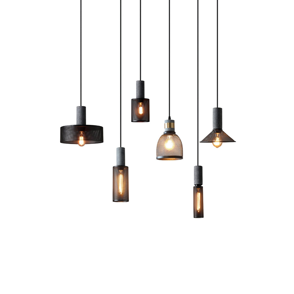 Virexo | Lampada a sospensione in cemento industriale con paralume cilindrico per interni moderni
