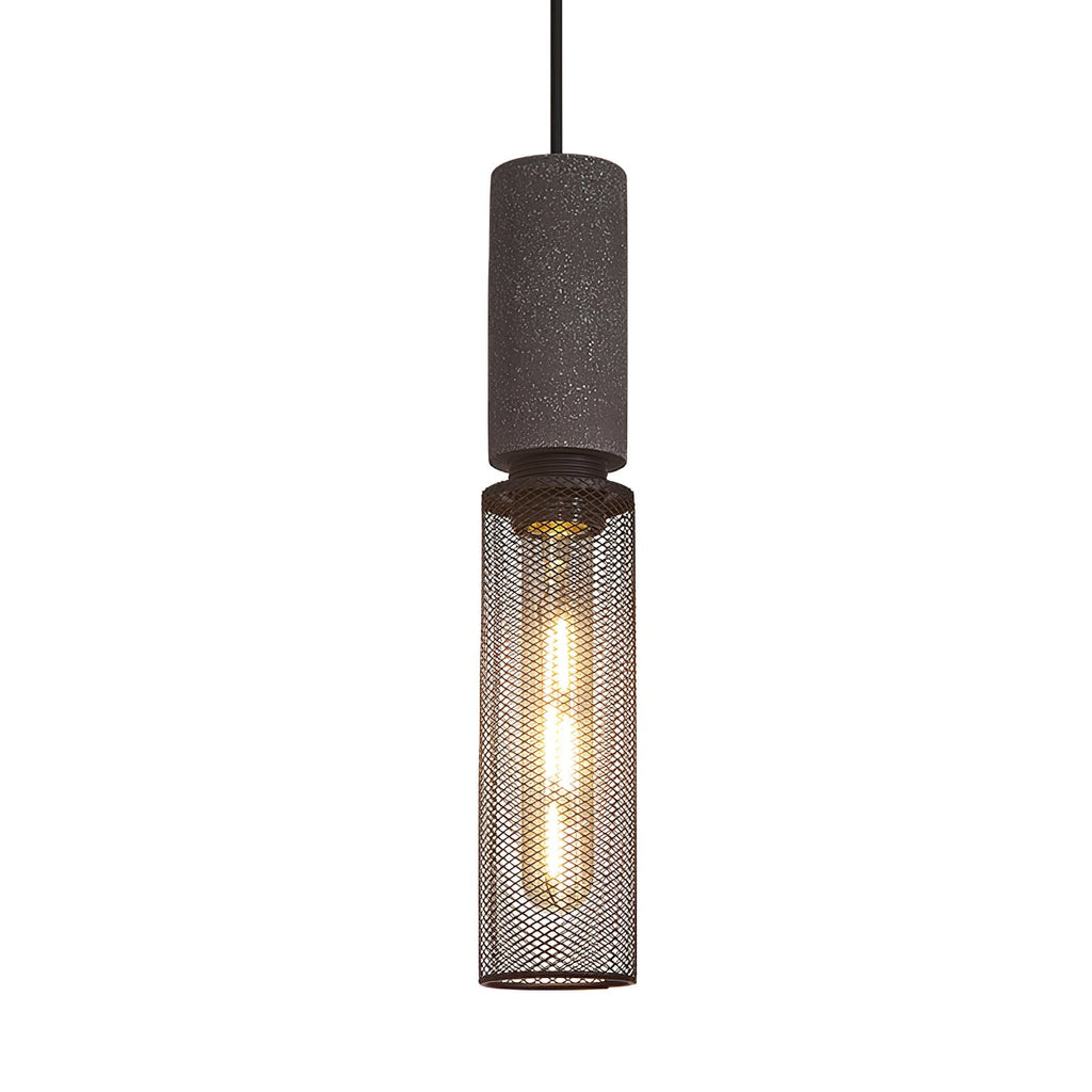 Virexo | Lampada a sospensione in cemento industriale con paralume cilindrico per interni moderni