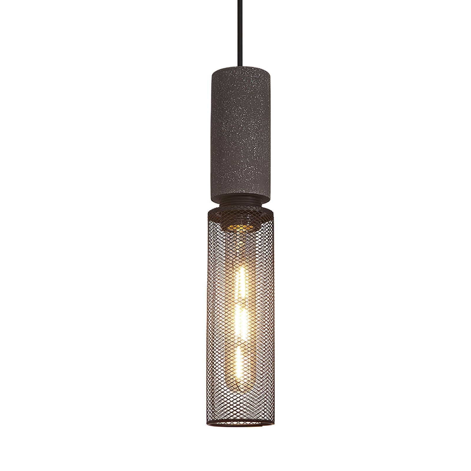 Virexo | Lampada a sospensione in cemento industriale con paralume cilindrico per interni moderni