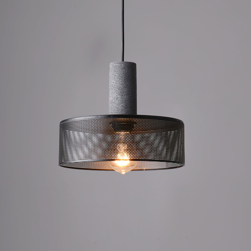 Virexo | Lampada a sospensione in cemento industriale con paralume cilindrico per interni moderni