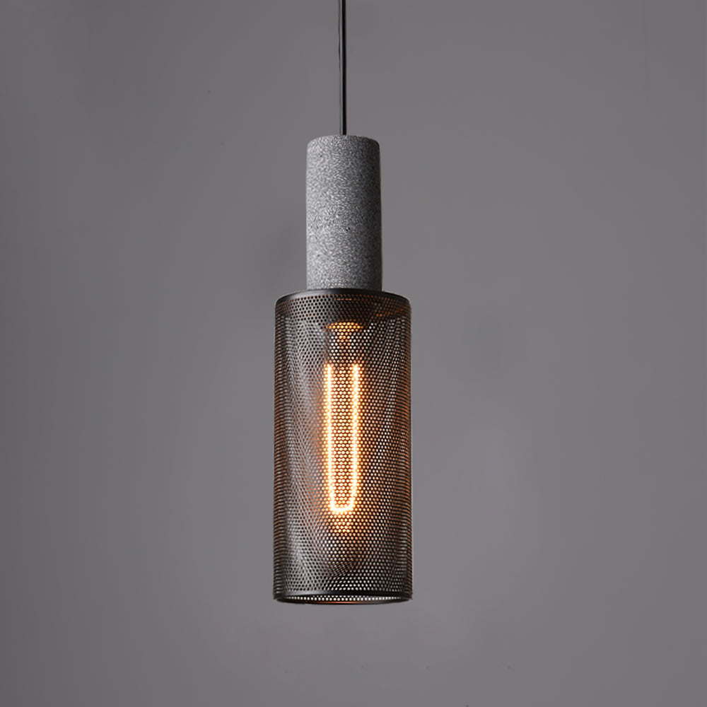 Virexo | Lampada a sospensione in cemento industriale con paralume cilindrico per interni moderni