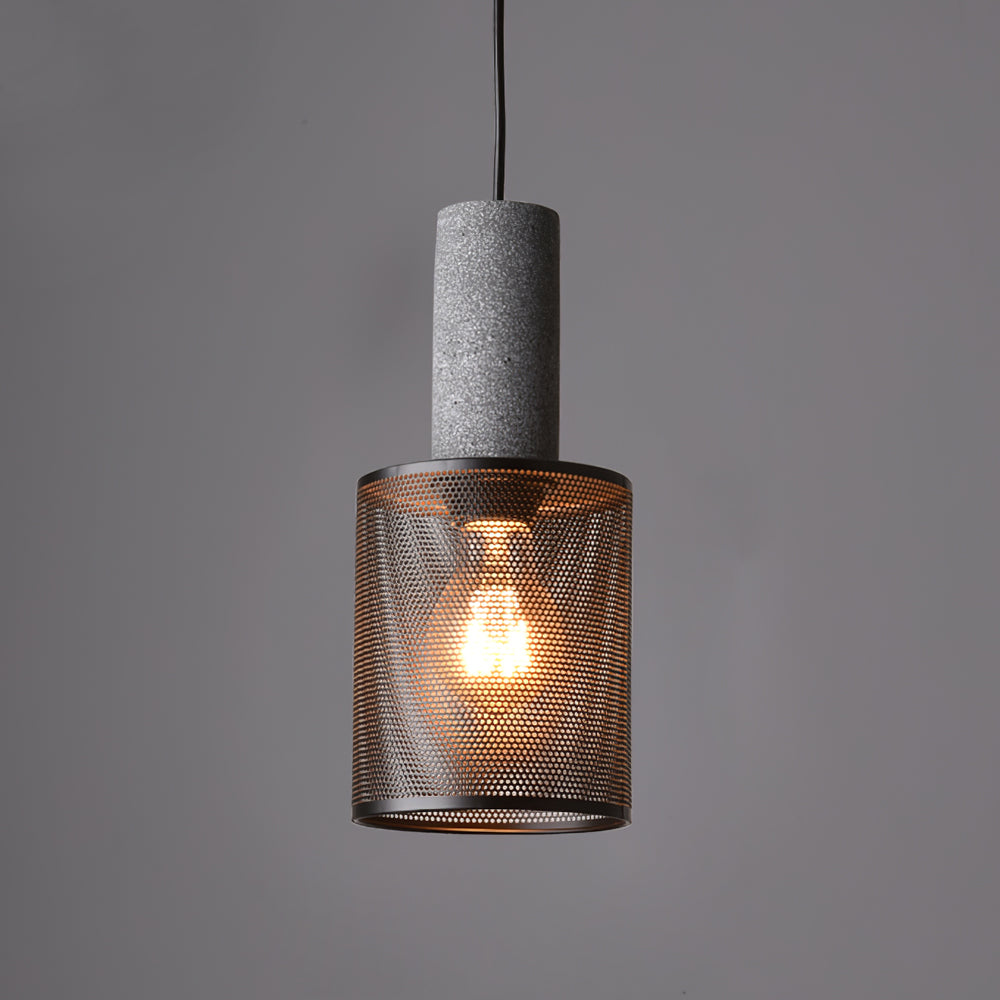 Virexo | Lampada a sospensione in cemento industriale con paralume cilindrico per interni moderni