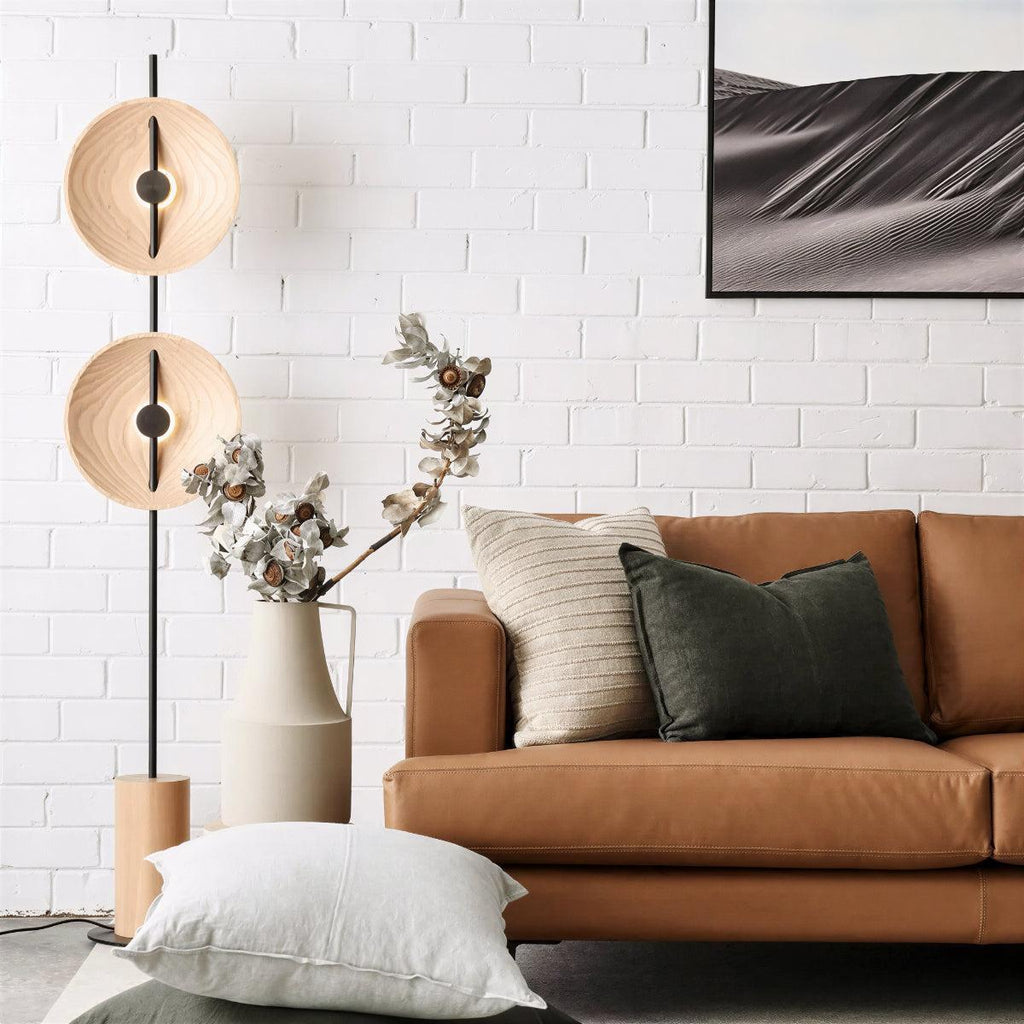 Lampada da Terra Contemporanea con Design Artistico a Doppio Disco
