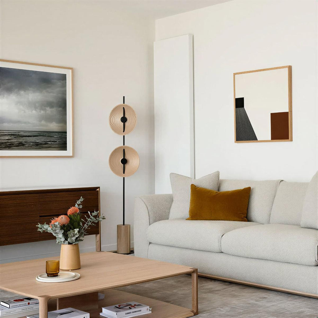 Lampada da Terra Contemporanea con Design Artistico a Doppio Disco