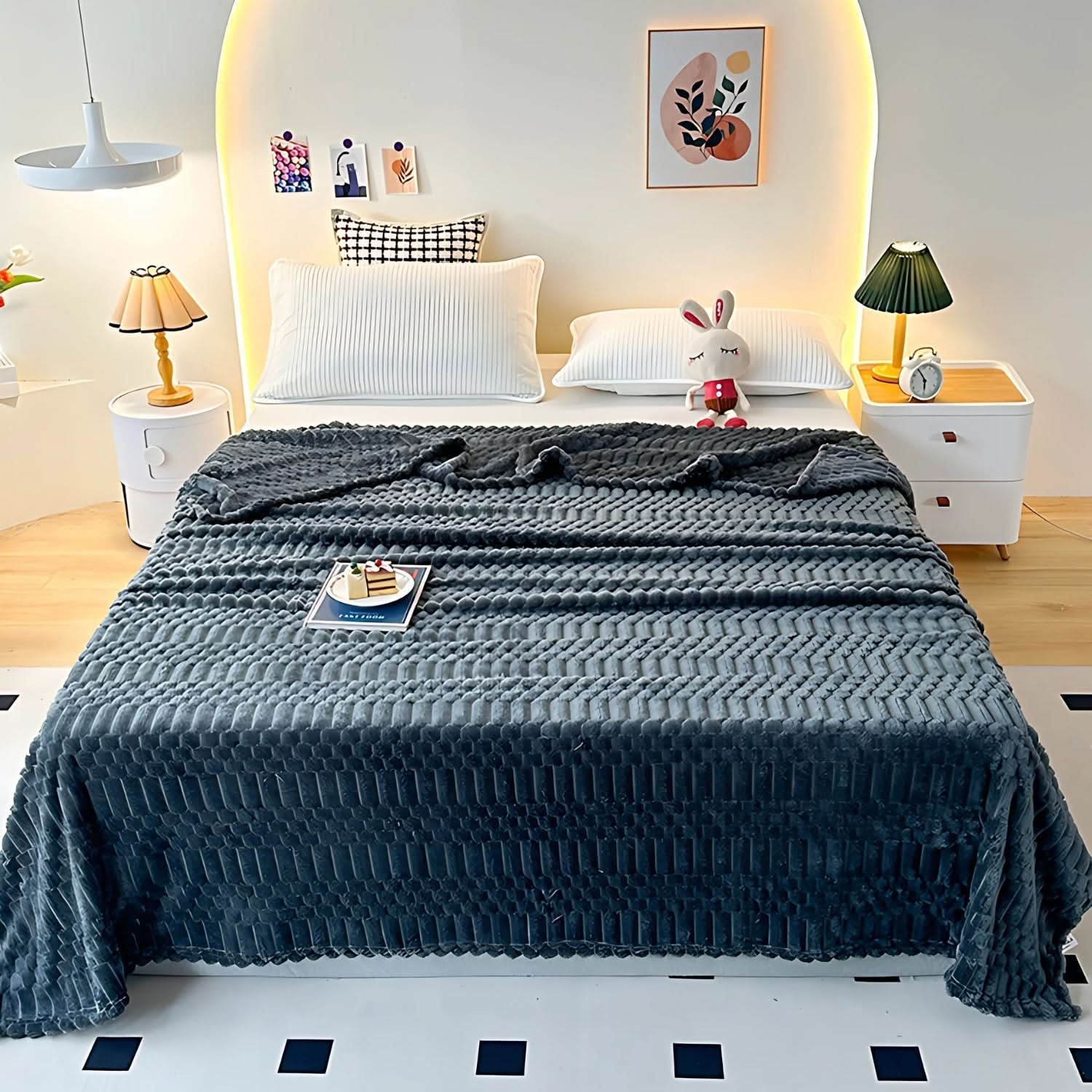 Plaid in Microfibra Ultra Morbido con Design a Texture Pebble