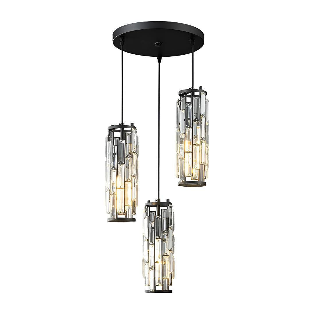 Lampadario a Pendente in Vetro di Cristallo con Design a Gabbia