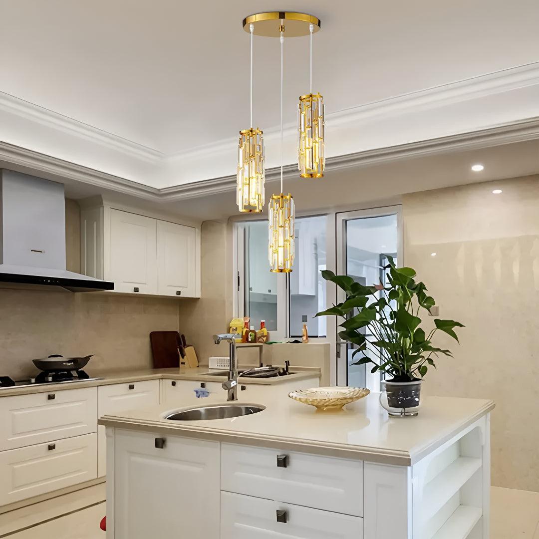 Lampadario a Pendente in Vetro di Cristallo con Design a Gabbia