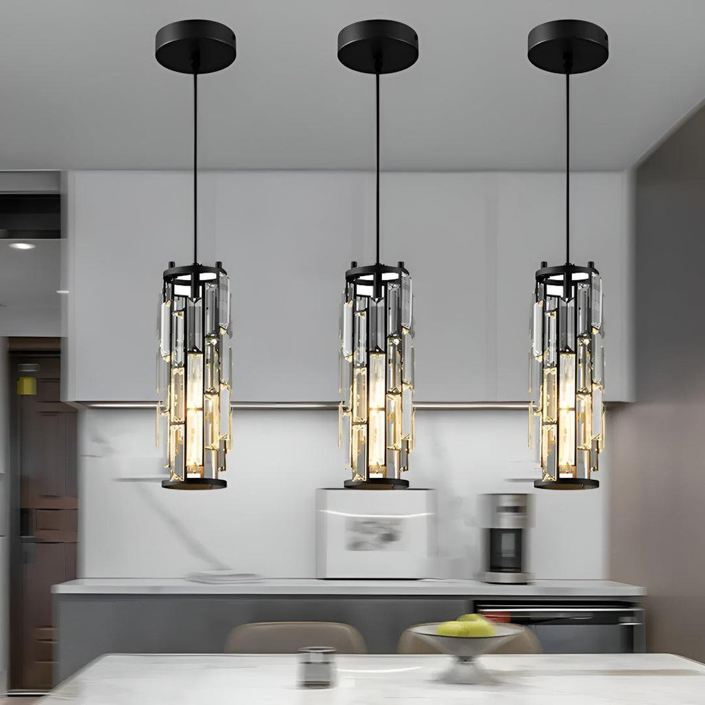 Lampadario a Pendente in Vetro di Cristallo con Design a Gabbia