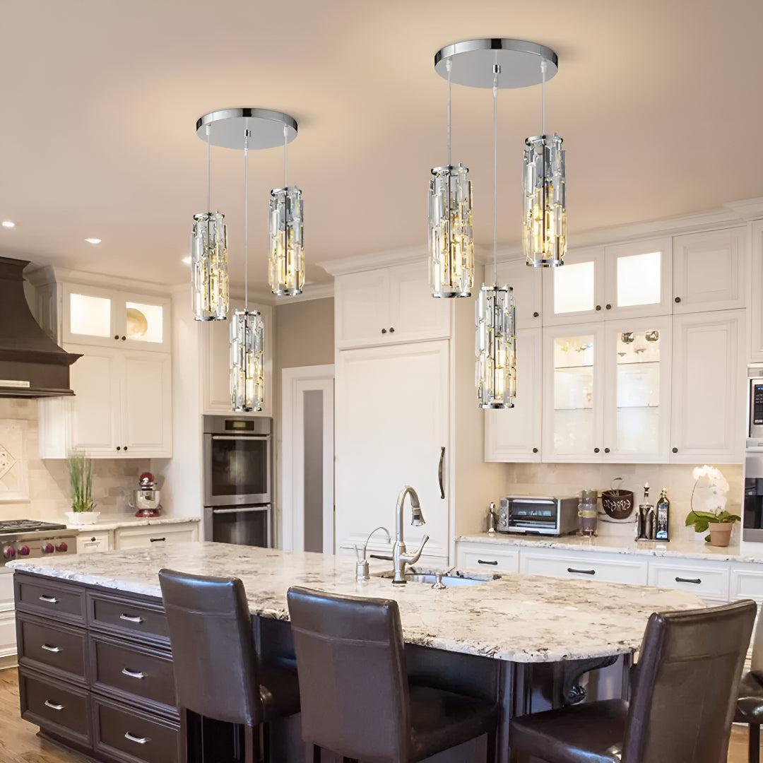 Lampadario a Pendente in Vetro di Cristallo con Design a Gabbia