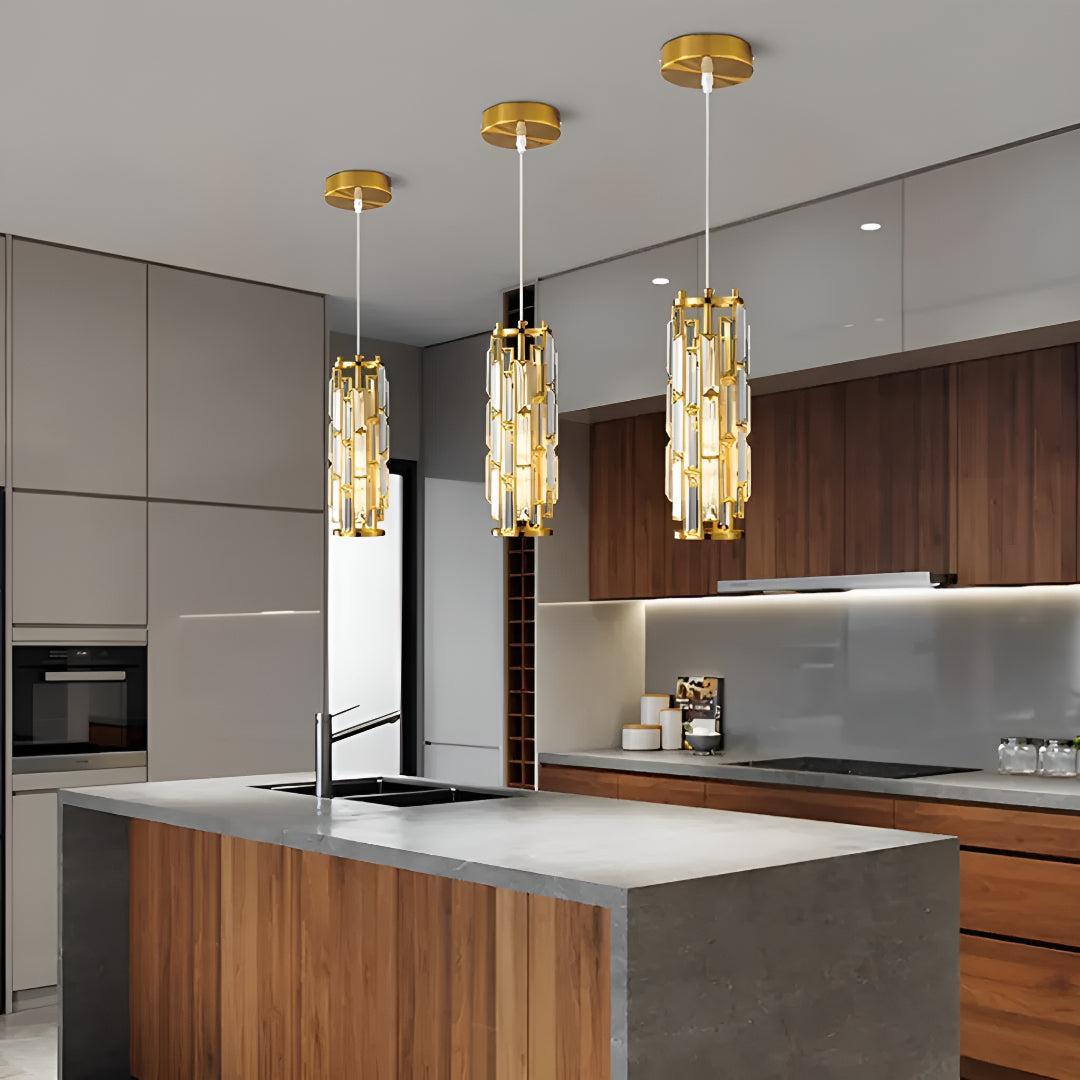 Lampadario a Pendente in Vetro di Cristallo con Design a Gabbia