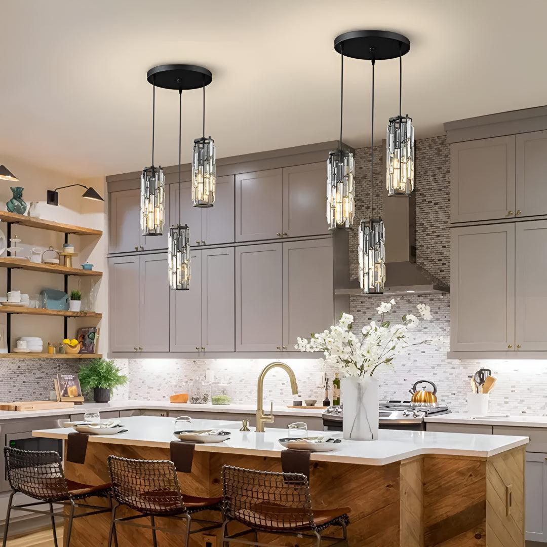 Lampadario a Pendente in Vetro di Cristallo con Design a Gabbia