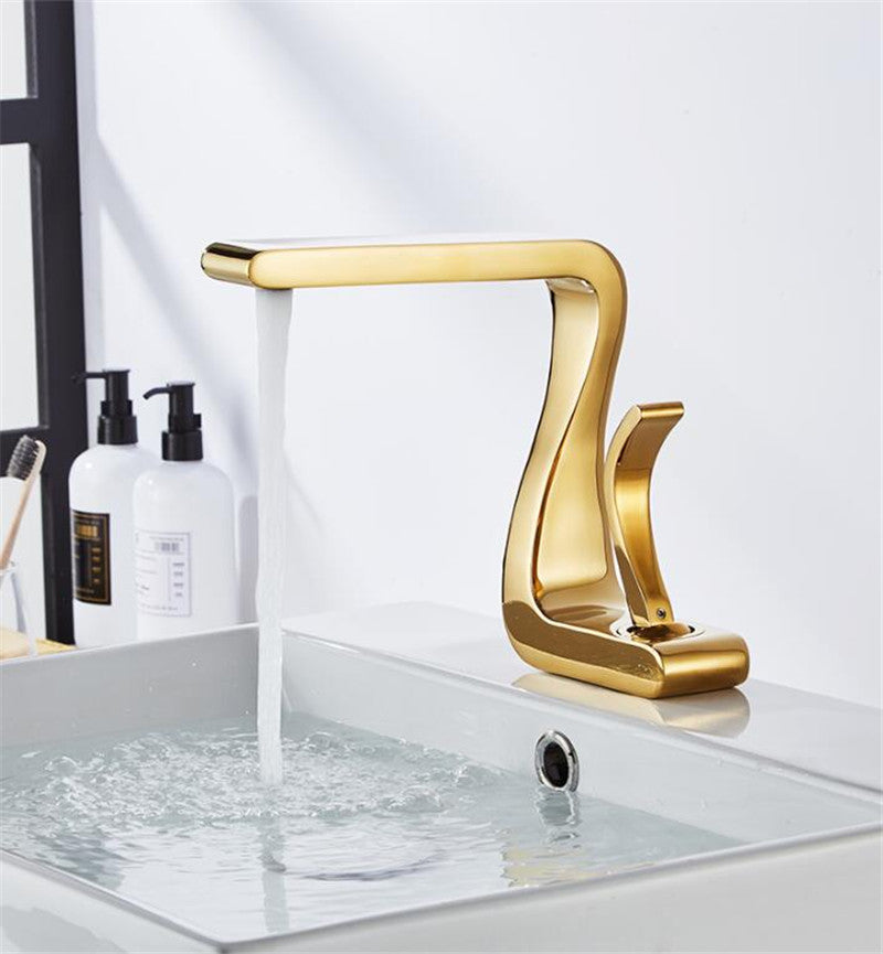 Rubinetti per lavabo da bagno in oro lucido, monocomando, in ottone, bianchi, moderni, a foro singolo