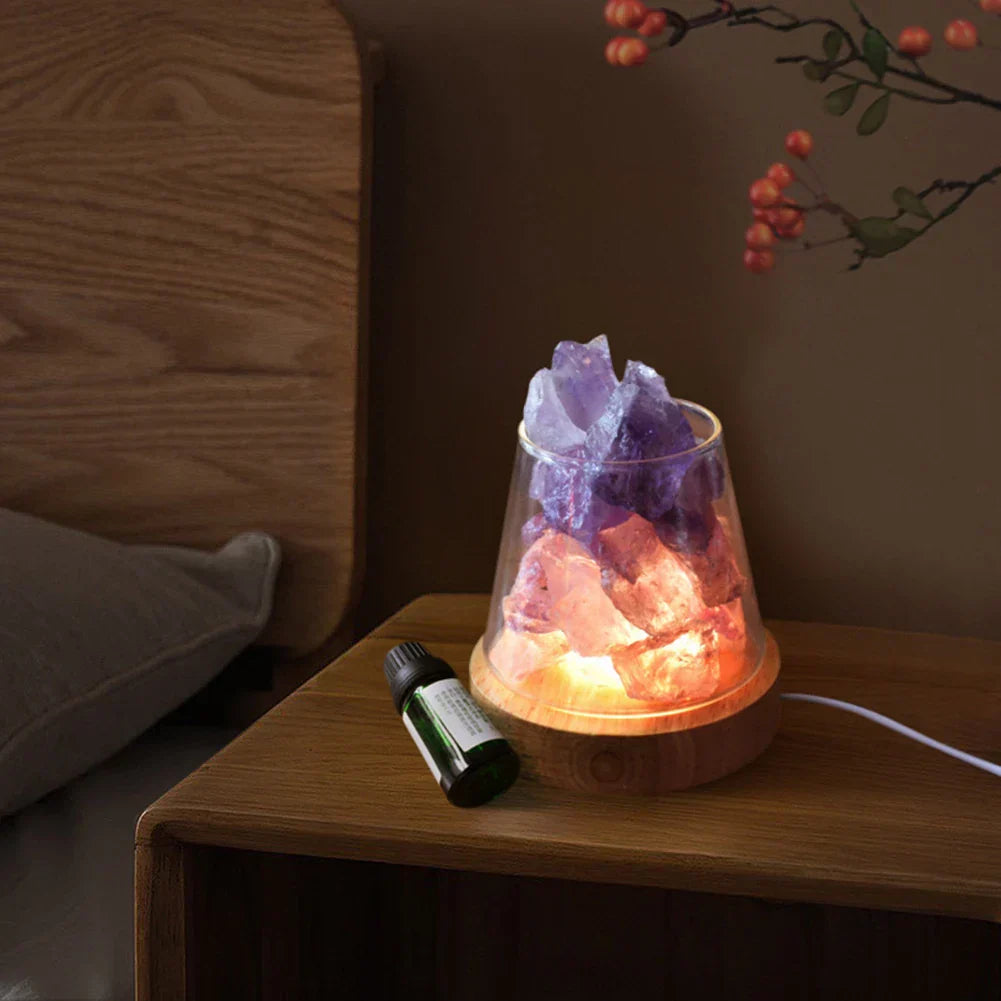 Lampada di Sale Himalayana - Luce Notturna Cristallina & Diffusore di Olio Essenziale