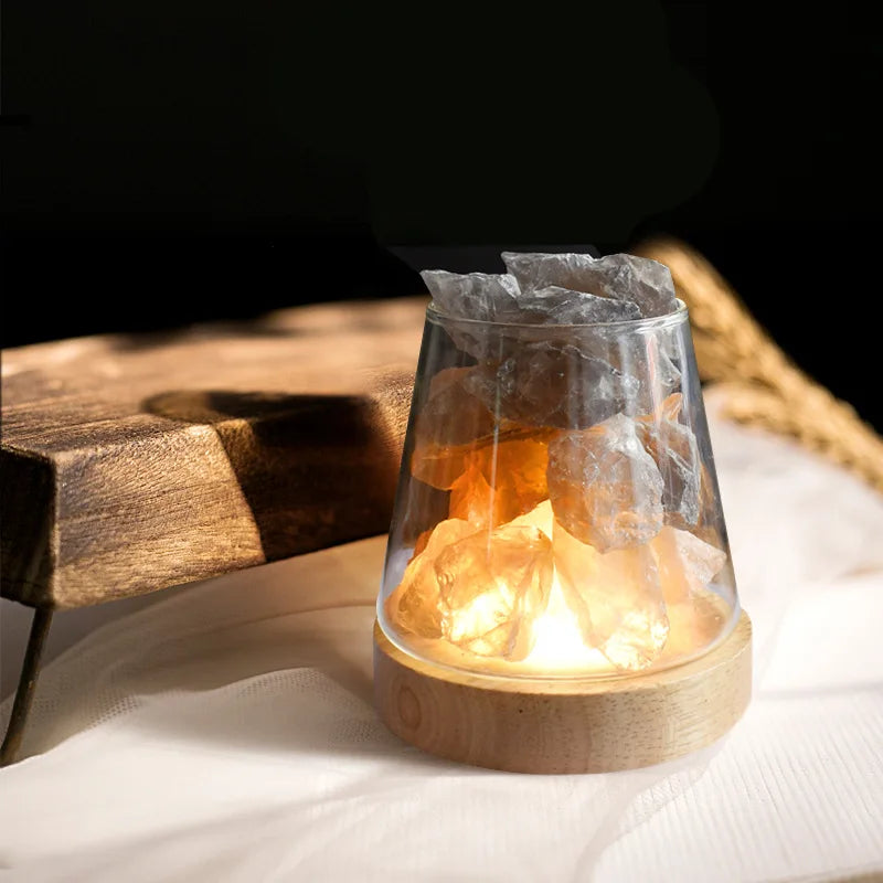 Lampada di Sale Himalayana - Luce Notturna Cristallina & Diffusore di Olio Essenziale