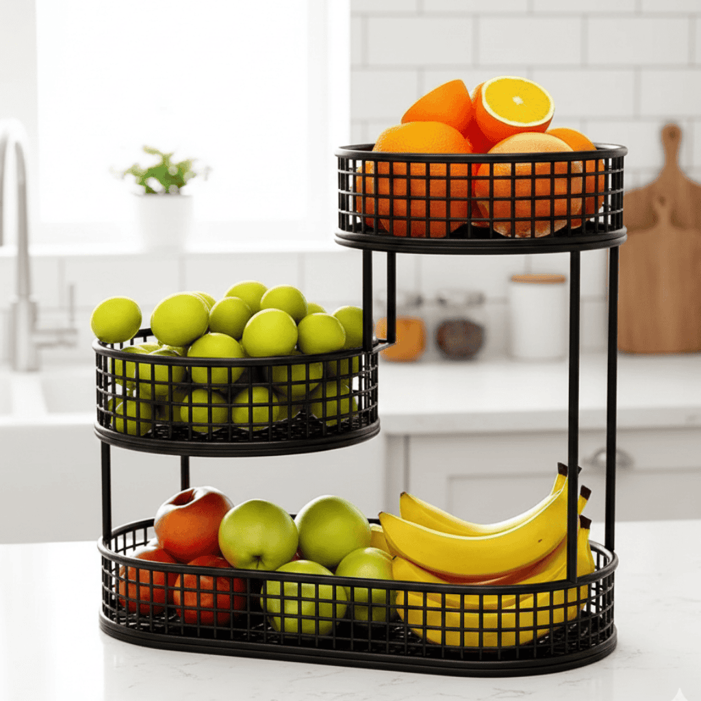 HOMEARC – Elegante supporto multi-piano per frutta e snack in metallo per piani di lavoro in cucina