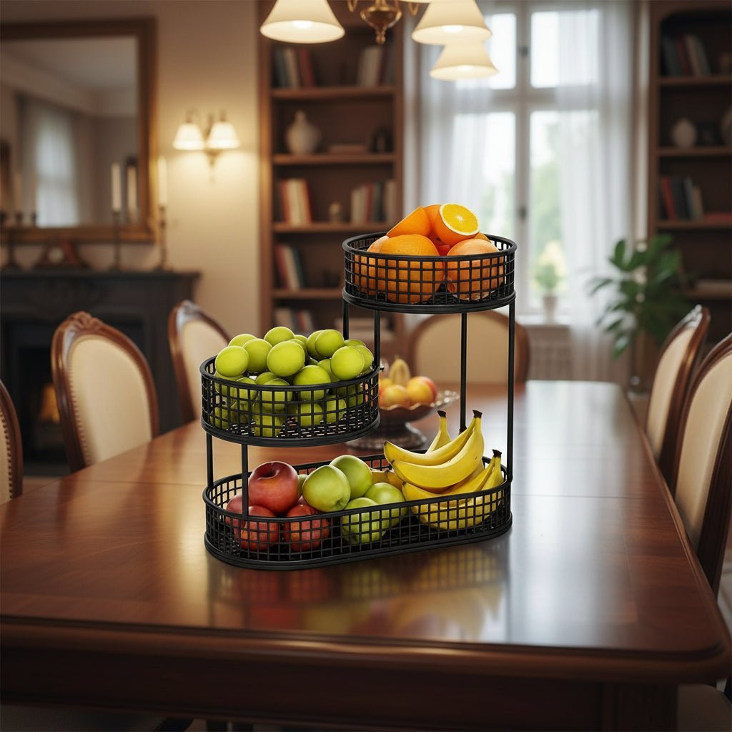 HOMEARC – Elegante supporto multi-piano per frutta e snack in metallo per piani di lavoro in cucina