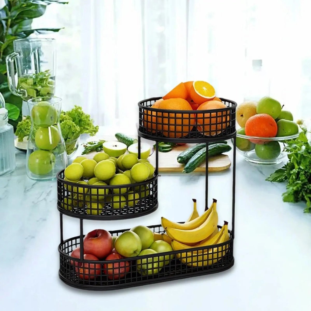 HOMEARC – Elegante supporto multi-piano per frutta e snack in metallo per piani di lavoro in cucina