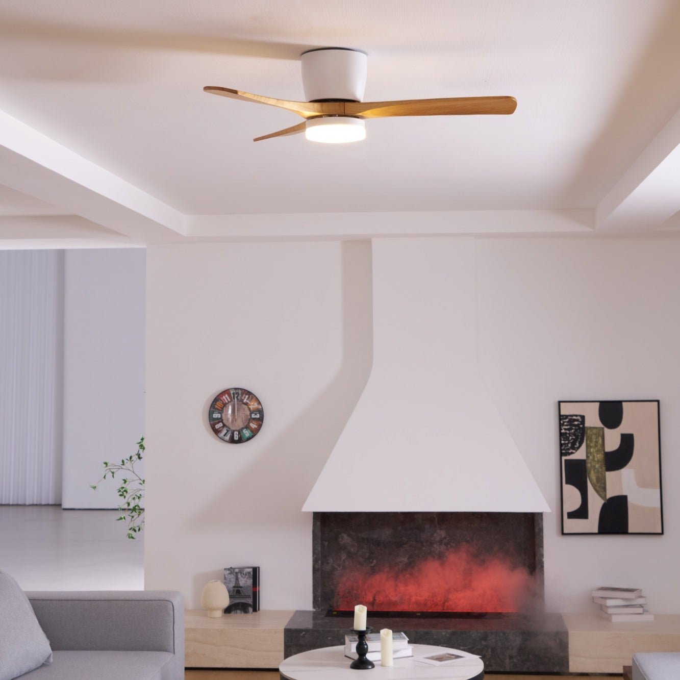 Arvienne | Ventilatore da soffitto in legno nordico con luce LED per camere moderne