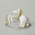 Anello Regolabile in Argento 925 con Cagnolino Bassotto
