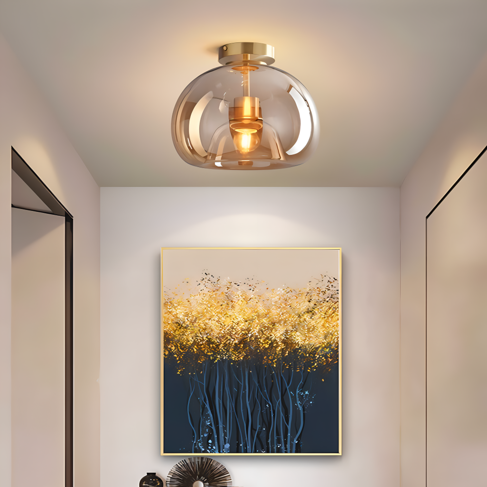 LumoSphere – Lampada a soffitto LED moderna in vetro con finitura nera e oro