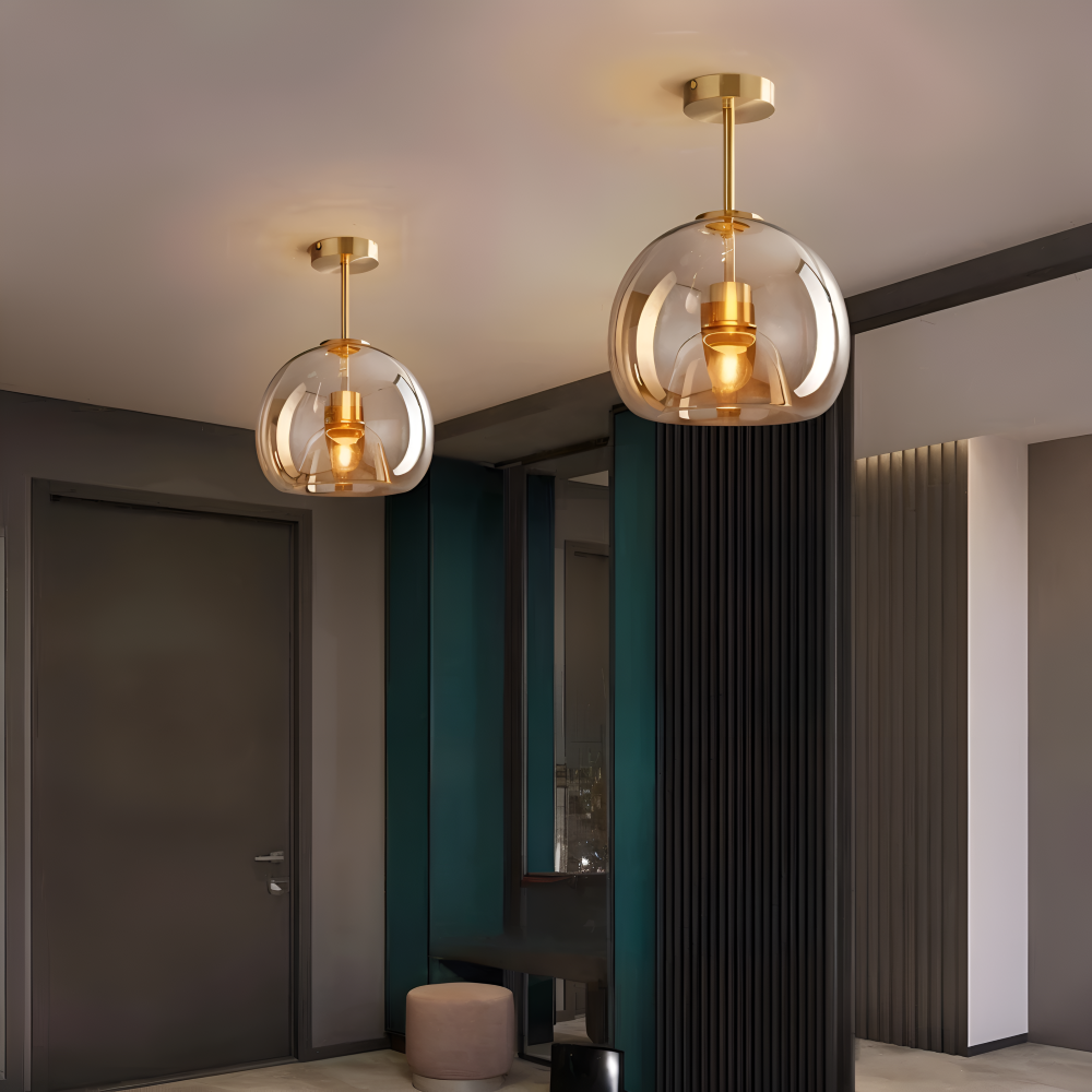 LumoSphere – Lampada a soffitto LED moderna in vetro con finitura nera e oro