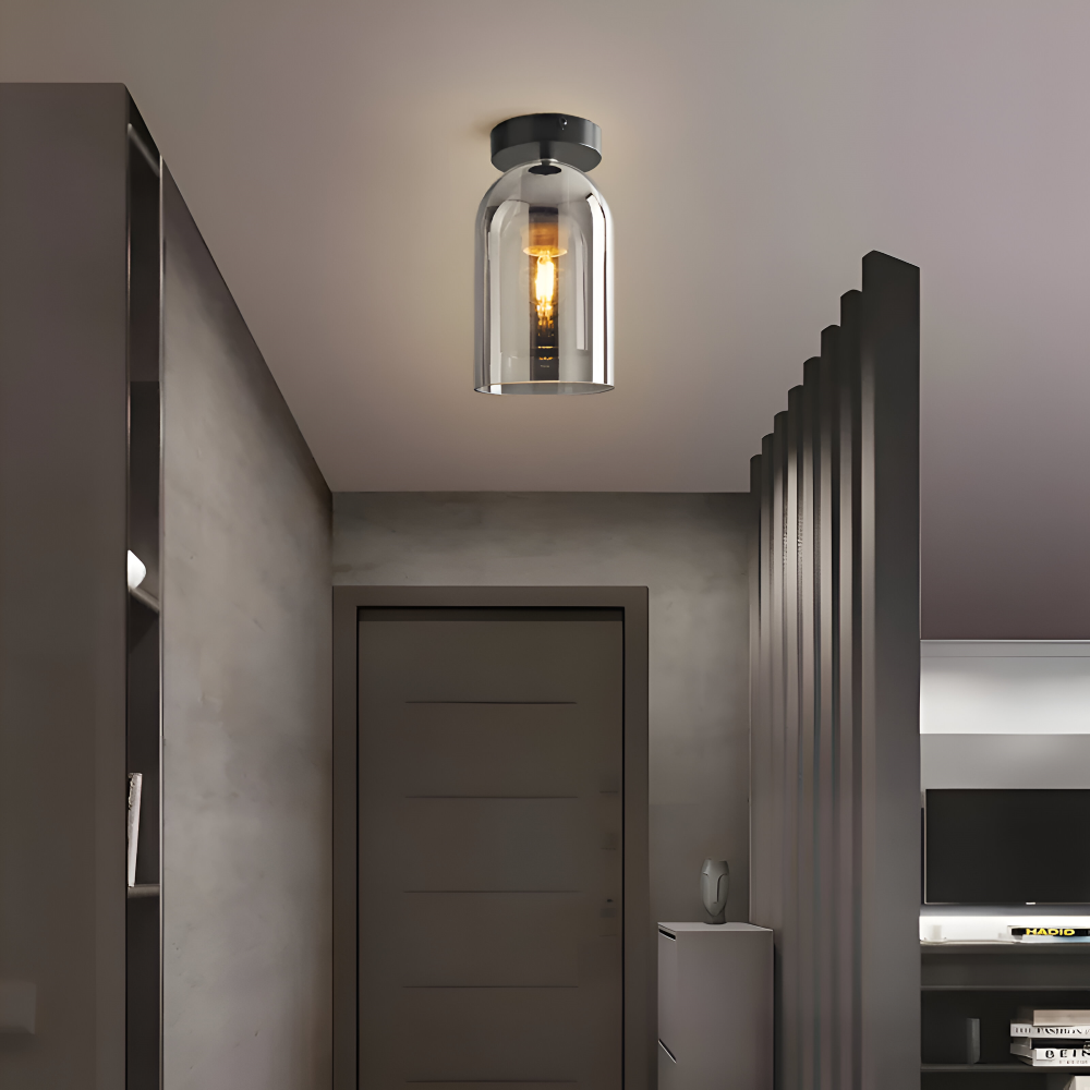 LumoSphere – Lampada a soffitto LED moderna in vetro con finitura nera e oro