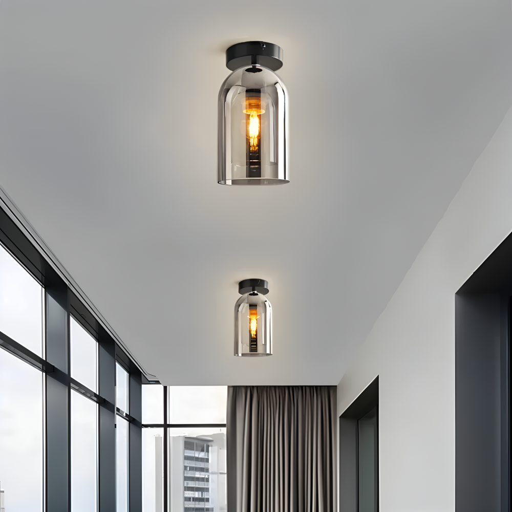 LumoSphere – Lampada a soffitto LED moderna in vetro con finitura nera e oro