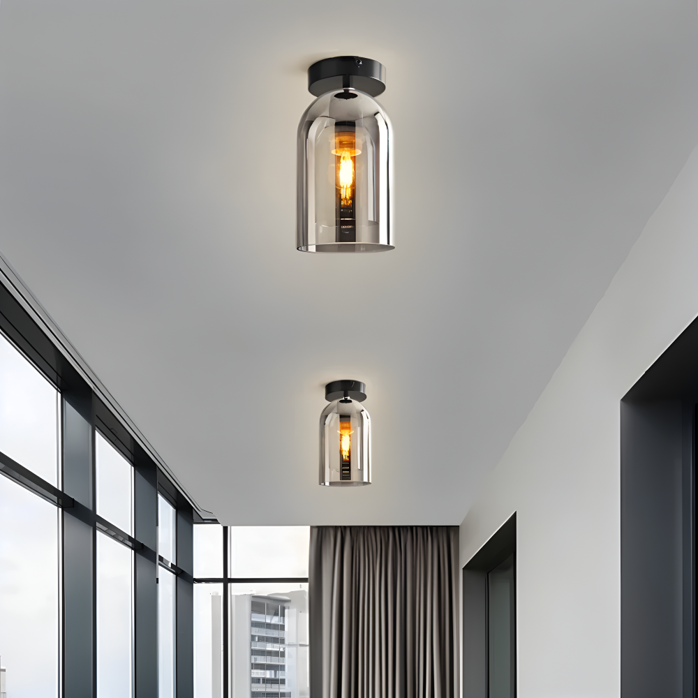 LumoSphere – Lampada a soffitto LED moderna in vetro con finitura nera e oro