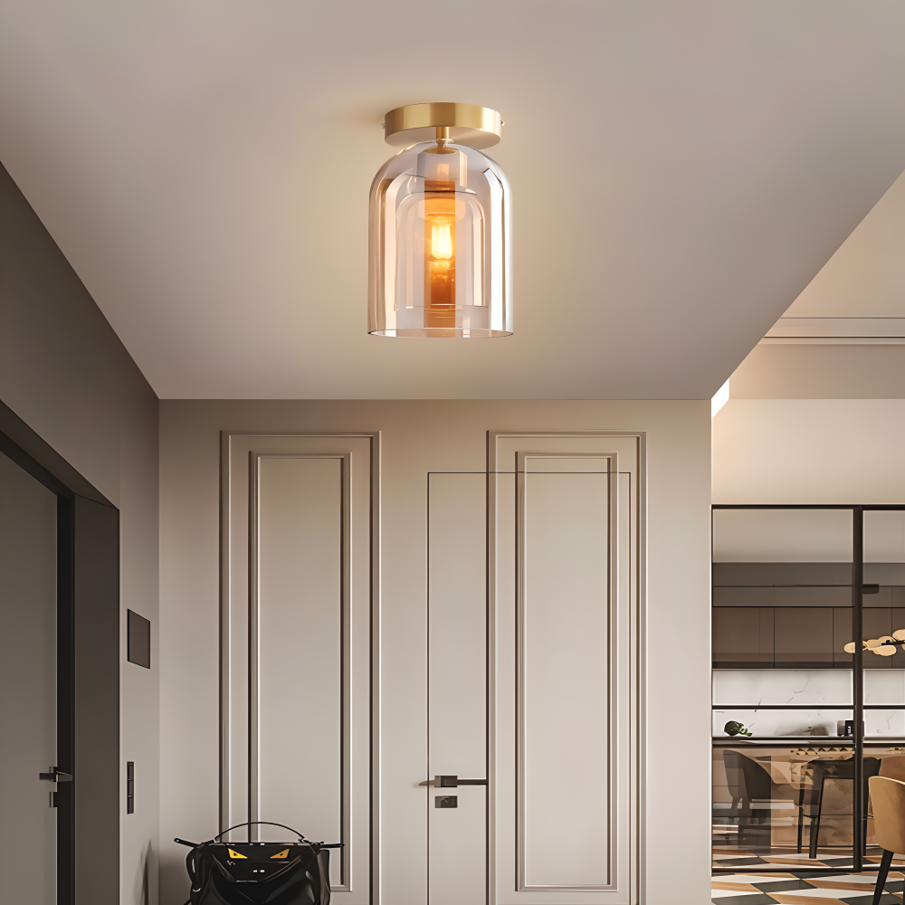 LumoSphere – Lampada a soffitto LED moderna in vetro con finitura nera e oro