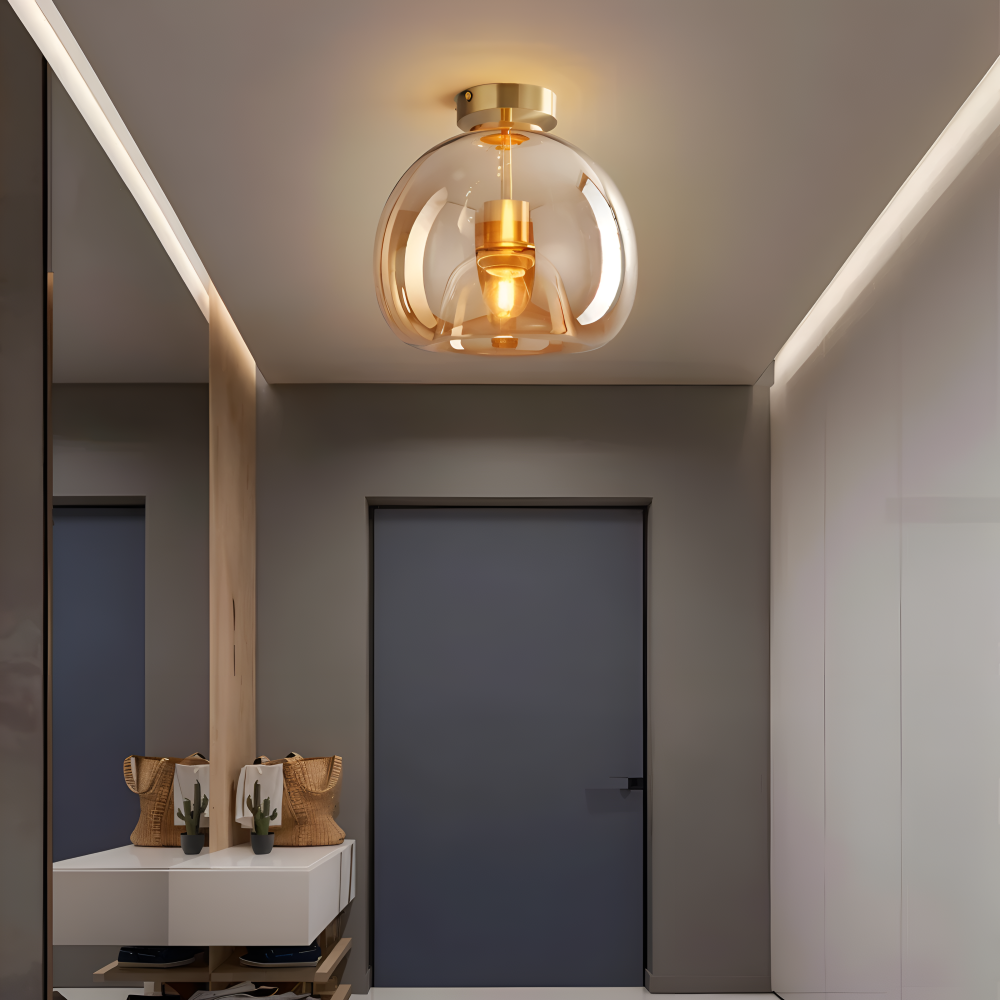 LumoSphere – Lampada a soffitto LED moderna in vetro con finitura nera e oro