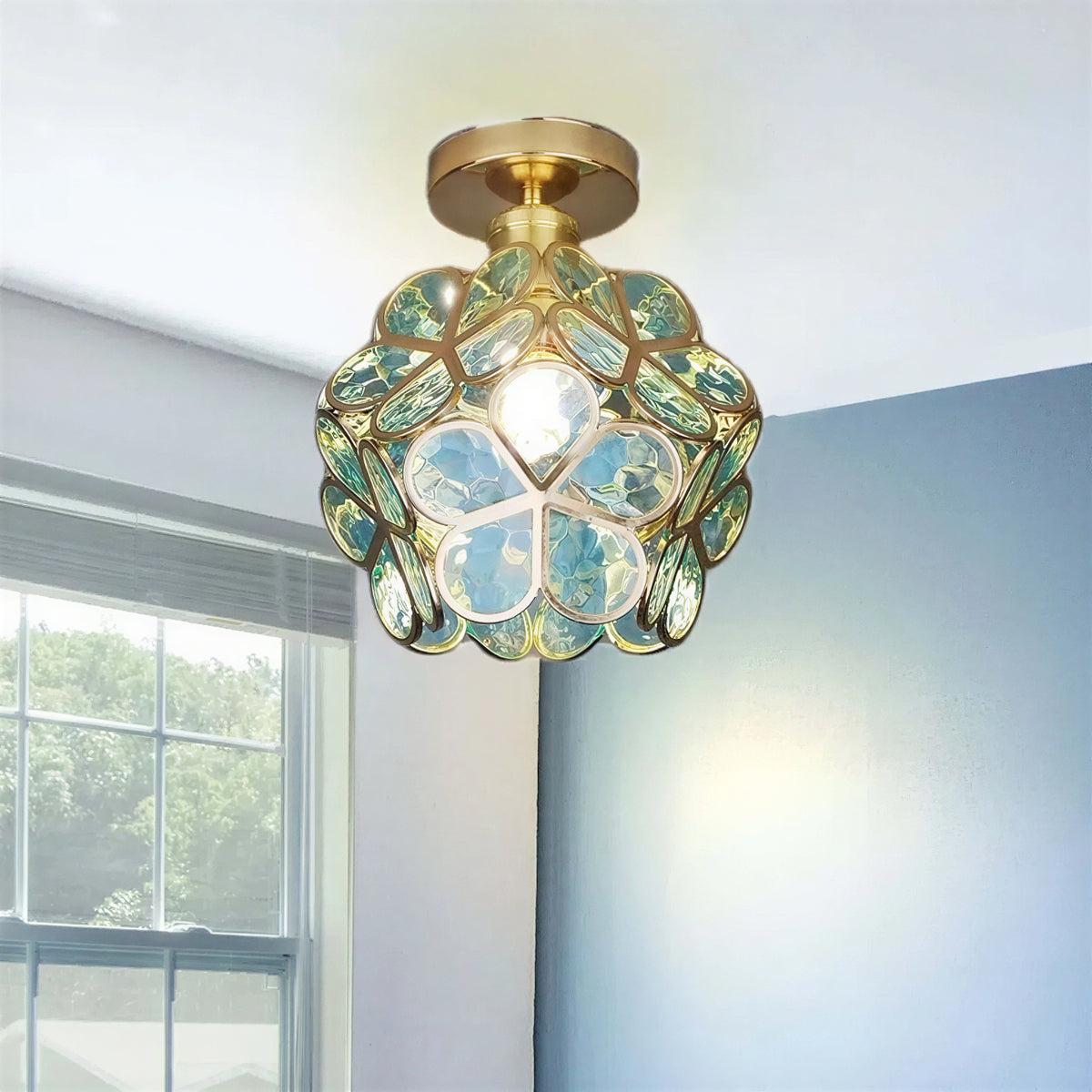 Lampadario Decorativo in Vetro con Fiori