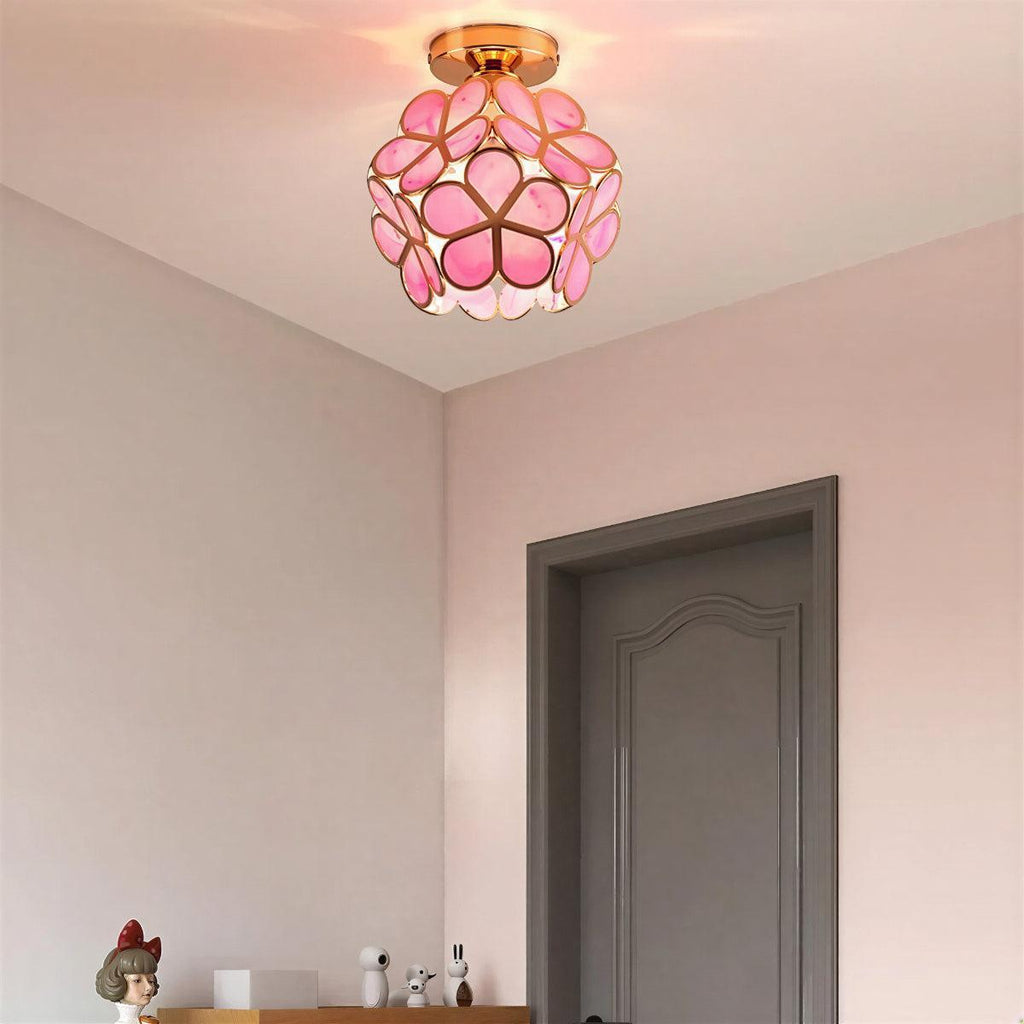 Lampadario Decorativo in Vetro con Fiori