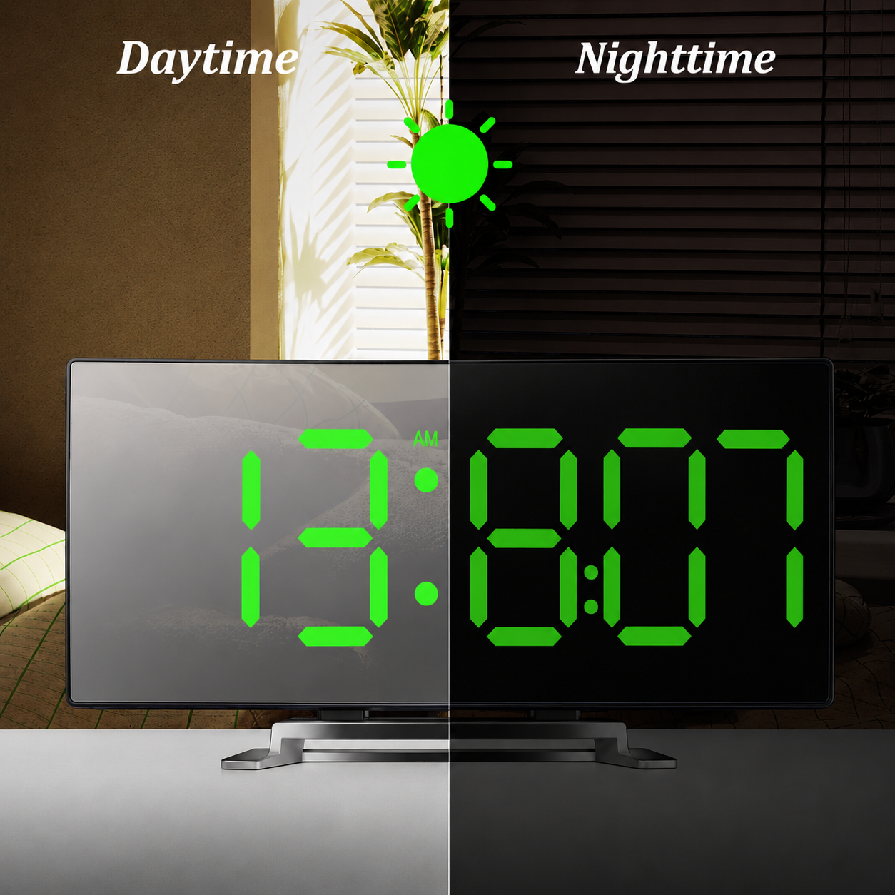 Orologio Digitale | Sveglia a LED con Specchio | Dimmable Automatico Senza Abbagliamento | CurveClock