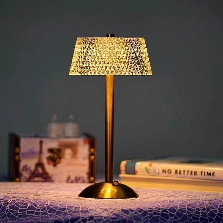 AuroLuxe – Lampada da tavolo senza fili in cristallo e metallo con elegante illuminazione LED