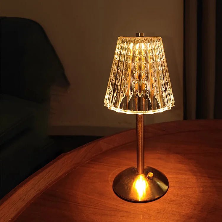AuroLuxe – Lampada da tavolo senza fili in cristallo e metallo con elegante illuminazione LED