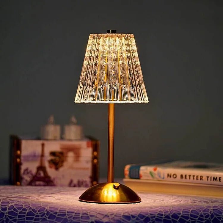 AuroLuxe – Lampada da tavolo senza fili in cristallo e metallo con elegante illuminazione LED