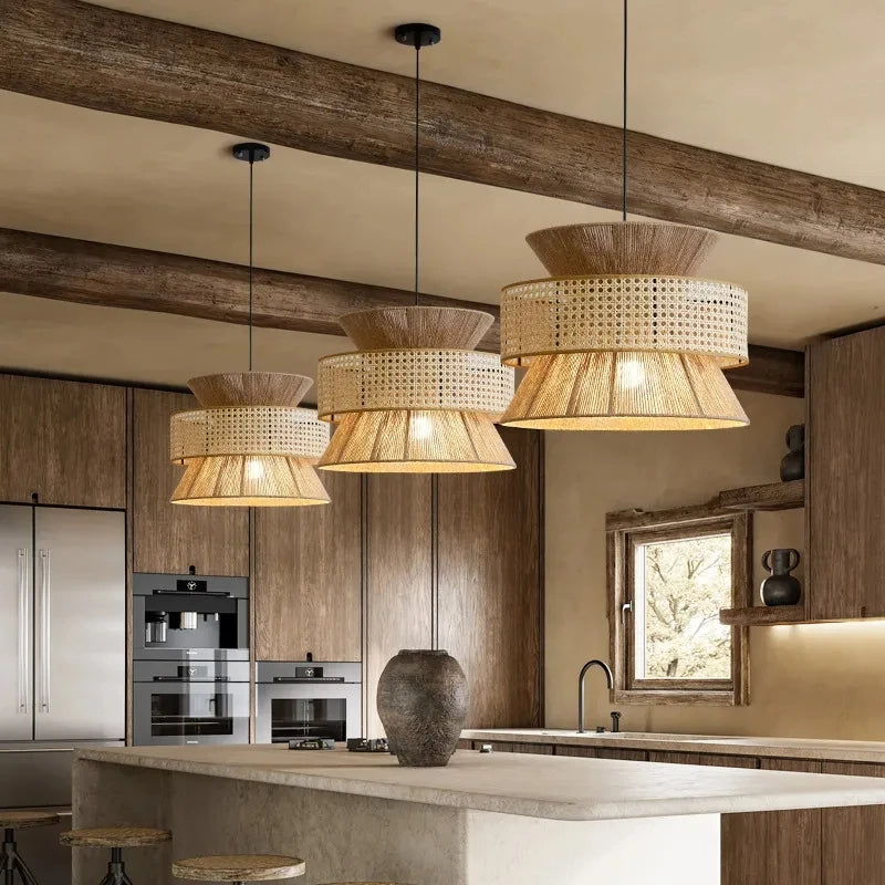 Lampada a Sospensione DriftGlow Wabi Sabi – Luce in Rattan Fatta a Mano