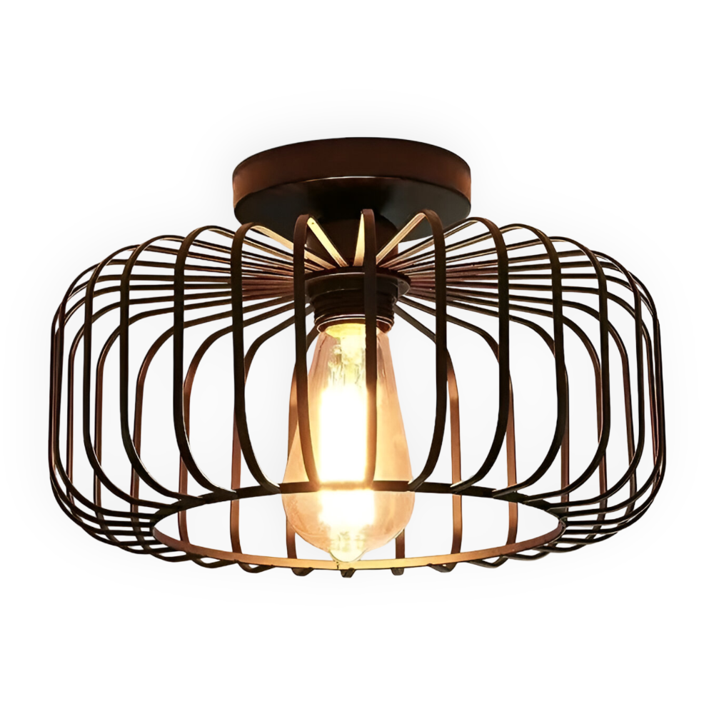 CageLume – Lampada a Soffitto in Design Industriale Moderno con Uccelliera Nera