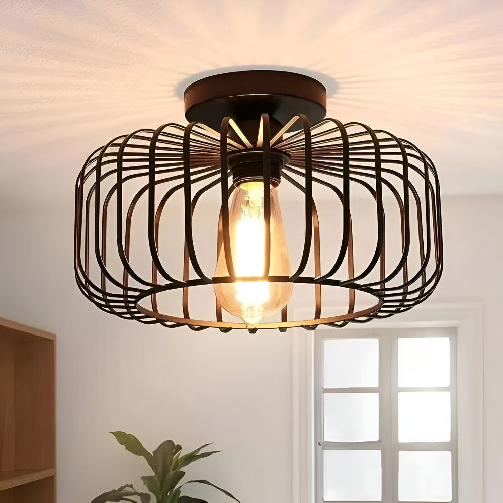 CageLume – Lampada a Soffitto in Design Industriale Moderno con Uccelliera Nera