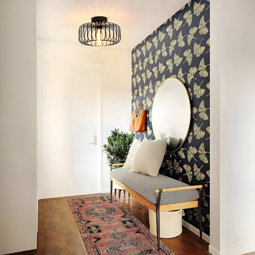 CageLume – Lampada a Soffitto in Design Industriale Moderno con Uccelliera Nera