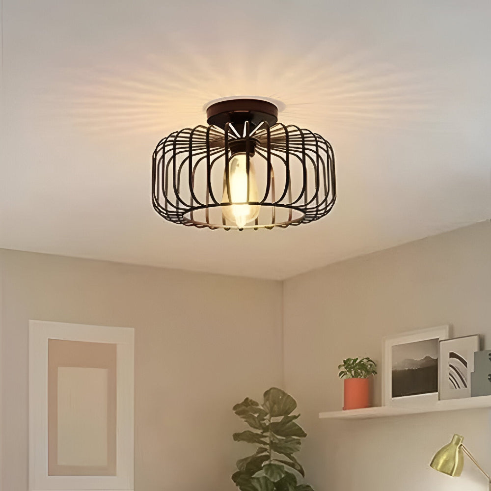 CageLume – Lampada a Soffitto in Design Industriale Moderno con Uccelliera Nera