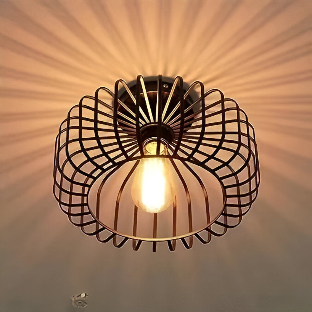 CageLume – Lampada a Soffitto in Design Industriale Moderno con Uccelliera Nera